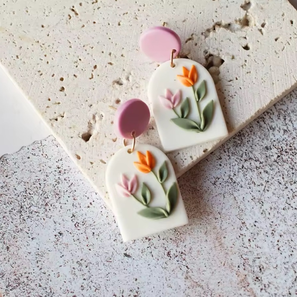 Handmade Trendy Polymer Clay Floral Earrings NWOT
